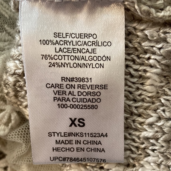 Rewind XS khaki, cream tweed, lace sweater - Picture 8 of 9